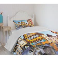 Colorful Street Houses Bedspread Set