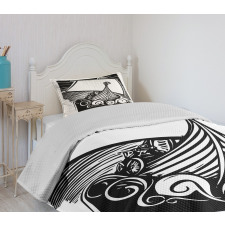 Viking Longboat on Waves Bedspread Set