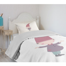 Cartoon Gnome Under Rain Bedspread Set