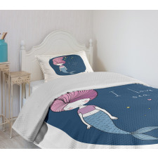 I Love Sea Cartoon Girl Bedspread Set