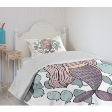 Cartoon Girl with Fish Bedspread Set