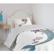 Cartoon Mermaid Princess Bedspread Set