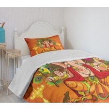 Asian Throne and Peacock Bedspread Set
