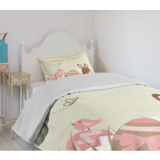 Pastel Toned Eggs Birds Bedspread Set