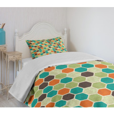 Grunge Colorful Hexagons Bedspread Set