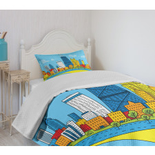 Cartoon City View Bedspread Set