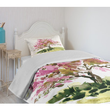 Watercolor Sakura Leaves Bedspread Set
