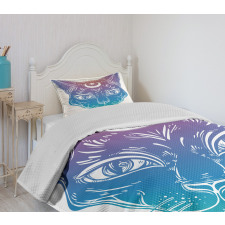 Cat Head Moon and Star Bedspread Set