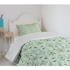 Birds and Cages Artwork Bedspread Set