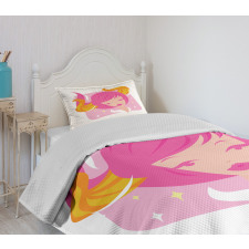 Pink Haired Woman Bedspread Set
