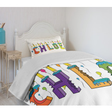 Cheerful Lettering Design Bedspread Set