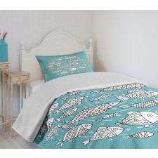 Blue and White Doodle Bedspread Set