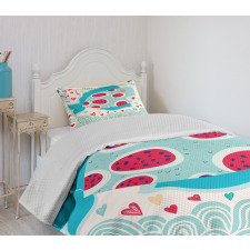 Hearts Flowers and Fish Bedspread Set