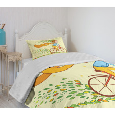 Girl Bike Autumn Leaves Bedspread Set