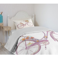 Pink Bike Flowers Art Bedspread Set