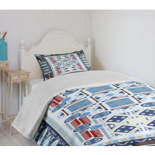 Blue Toned Square Circle Bedspread Set