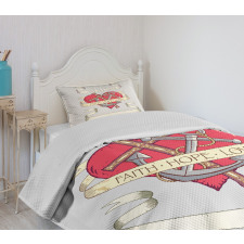 Anchor on Heart Motif Bedspread Set