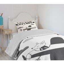 Hand Drawn Bunny Plane Bedspread Set