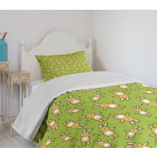 Rabbits Carrots on Green Bedspread Set