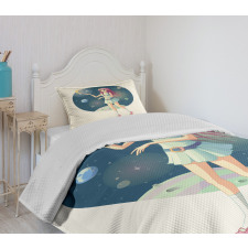 Girl with Stars in Space Bedspread Set