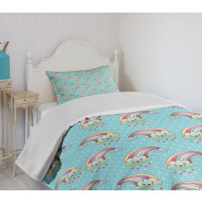 Rainbow Clouds Hearts Bedspread Set