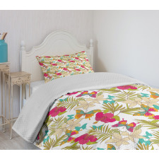 Tropical Flowers Leaves Bedspread Set