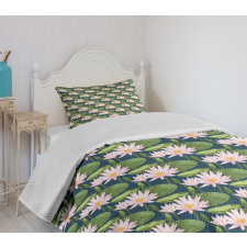 Pink Blooms on Pond Bedspread Set