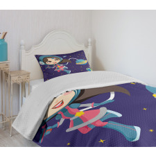 Little Girl in Space Bedspread Set