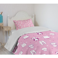 Funny Animals Pink Bedspread Set