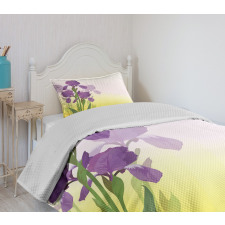 Iris Flowers Leaves Bedspread Set