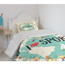 I Love Sports Words Bedspread Set