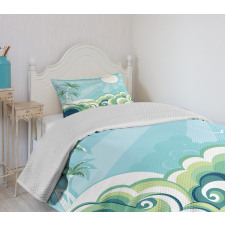 Wavy Sea Palm Trees Bedspread Set