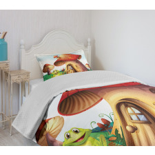 Cartoon Mushroom Houses Bedspread Set