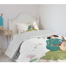 Woman Music Instrument Bedspread Set