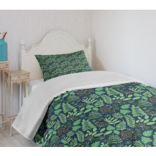 Doodle Leaves Berries Bedspread Set