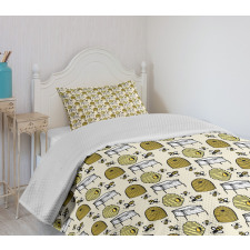 Caricature Bee Hives Rural Bedspread Set