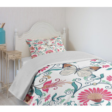 Vintage Floral Art Insects Bedspread Set