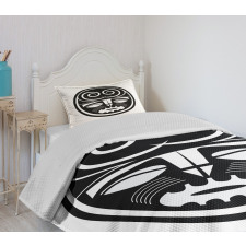 Black Maori Mask Design Bedspread Set