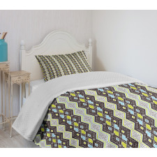 Abstract Zig Zag and Dots Bedspread Set