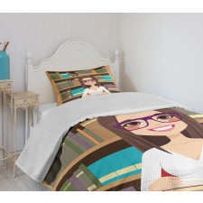 Student Girl Reading Book Bedspread Set