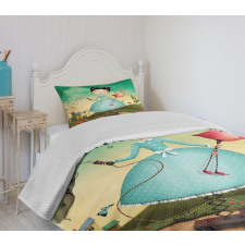 Girl and Flamingo Toy Bedspread Set