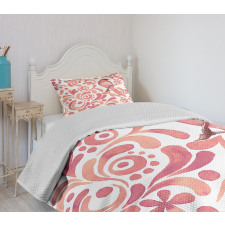 Salmon Colored Pattern Bedspread Set