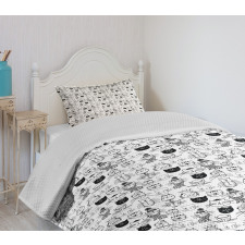 Comic Doodle Cats Hipster Bedspread Set