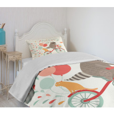 Raccoon on Bicycle Bedspread Set