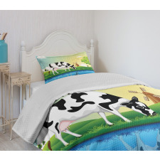 Field Tree Lake Windmill Bedspread Set