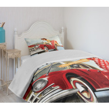 Lady Fixing the Car Bedspread Set