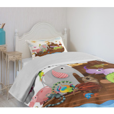 Animals in Ship Cartoon Bedspread Set