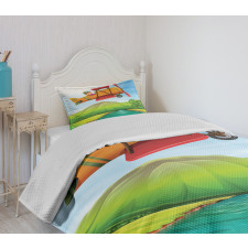 Kid on a Biplane River Bedspread Set