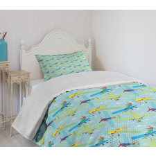 Cartoon Style Aircraft Bedspread Set