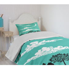 Buildings with Trees Bedspread Set